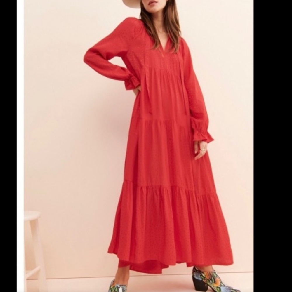 Red tiered Anthropologie dress size L